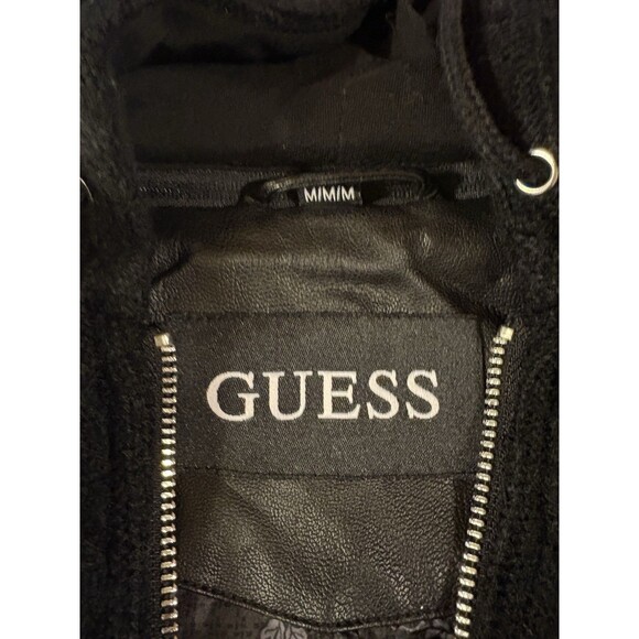 Guess Women’s Faux Leather Biker Jacket Black Removable Hood Size Medium - Picture 6 of 10